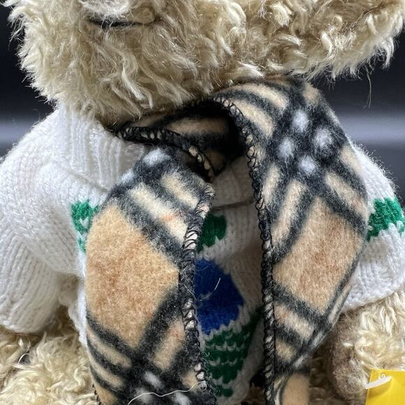Vintage Sunkid Teddy Bear 11" Stuffed Plush Animal Germany Plaid Scarf Sweater - Picture 3 of 16